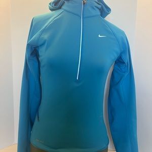 Nike Dri-Fit Hooded Pull Over Ladiesx XS teal, thumb holes 1/4 zipper